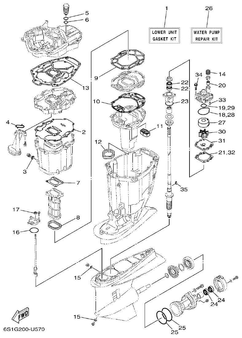 Yamaha F250HET, FL250HET REPAIR KIT 2 parts diagram
